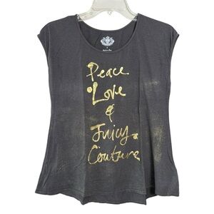Peace Love & Juicy Couture 2010s Vintage Shirt Size Small Grey Gold Metallic
